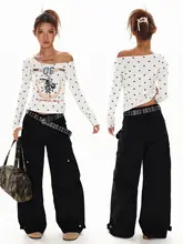 レディースオフショルダー長袖Tシャツ【アメリカンレトロ・スリムフィット・星柄】