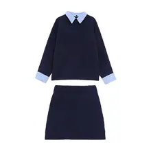 春先にぴったり！学院風シャツとニットの組み合わせスカート【ボディコン・二点代】（セットアップ対応）