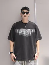 美しいプリントのラウンドネック半袖Tシャツ【メンズ・ルーズフィット・カジュアルデザイン】