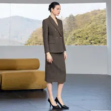 高級カーキ色スーツスカート【通勤・洗練されたデザイン・ビジネスシーン向け】（セットアップ対応）