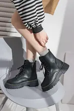冬用レディースマーチンブーツ【加絨保温・ブラック・英倫風・ショートブーツ】