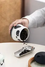 熊猫デザインの陶製茶葉保存容器【防潮設計・家庭用】