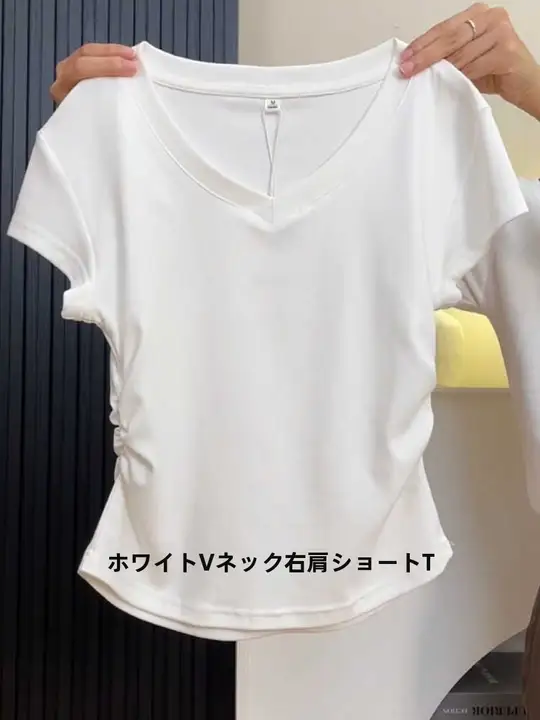Vネック短袖Tシャツ【大きいサイズ・引き締め効果・夏用】（セットアップ対応）