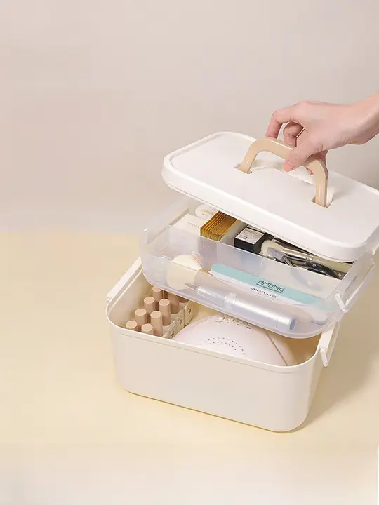 大容量デスク整理用二層ネイルポリッシュ収納ボックス【生活用品分類用・ツールボックス・ネイルサロン用】