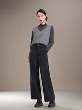 上質な深灰色ウールパンツ【冬用・ワイドレッグ・レギュラーフィット】