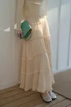 杏色フリル付きレイヤードフレアスカート【ハイウエスト・Aライン・梨型体型対応】