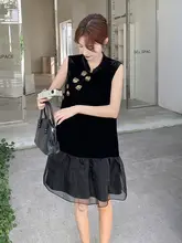 独特なデザインの黒いノースリーブドレス【フィッシュテール・国風・夏用】