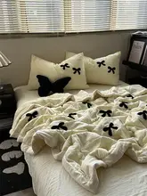リボン刺繍の夏用クーリングケット4点セット【コットンウォッシュ・シンプルデザイン】