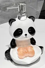パンダデザインの陶製ソープディッシュ【水切り機能付き・ポンプボトル二合一・家庭用】