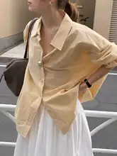 春のトレンド！明るい黄色のゆったり長袖シャツ【韓国風・ミニマルデザイン・カジュアルコーデ】
