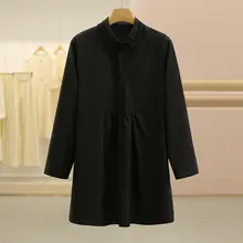 無地シンプルレース付きオーバーサイズ長袖ワンピース【前開き・女性用】