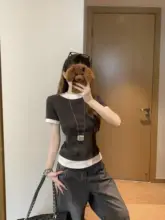 バイカラー風デザインの短袖Tシャツ【レディース・春夏向け・シンプルで着回し抜群・肩の落ちたデザイン】（セットアップ対応）