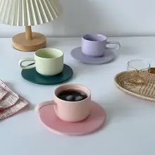 モダンデザインのマットカラー陶器マグカップ【香芋紫・カフェオレボウル付き】