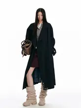 韓国風ダブルブレストトレンチコート【ミドル丈・膝丈・立ち襟】