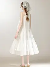 夏用 白色薄手シフォンのノースリーブワンピース【ゆったりデザイン・ロング丈】