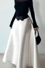 フランス風ネットニットトップスとサテン素材のスカート【冬用・女性らしいシルエット・美しいライン】（セットアップ対応）