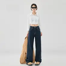 美しいシルエットのデニムパンツ【ストレート・カジュアル・女性用・微ドラッグデザイン】