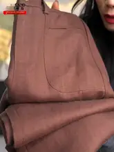 高腰レディース天丝リネンストレートパンツ【ゆったりカジュアル・スリム効果・ワイドレッグ】（セットアップ対応）