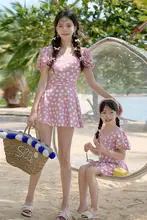 水玉柄 親子用水着【母娘お揃い・ワンピーススタイル・体型カバー・ショートパンツ・リゾート用】