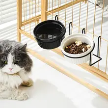 猫用セラミック給餌ボウル【防倒•吊り下げ式・黒・ペット用】