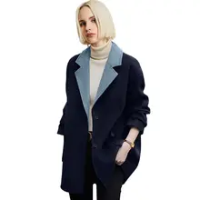 カラーコンビネーションウールコート【女性用・上品なデザイン・冬季用】（セットアップ対応）