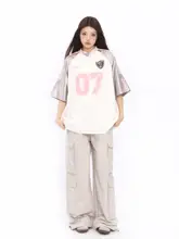 BIGGOLD レディース コットン混合 ラグラン袖 半袖Tシャツ【シルバー・Vネック・スポーツスタイル】