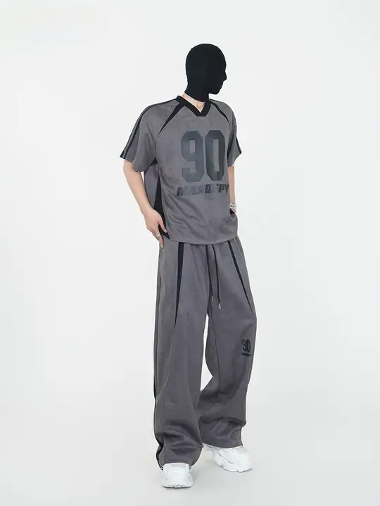 男性用 麻布風VネックTシャツとロングパンツ【極上の柔らかさ・ゆったりシルエット・カジュアルスタイル】（セットアップ対応）