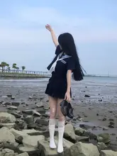 水色セーラー襟短袖JK制服【紺色の百褶スカート・ セットアップ対応】