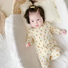 春秋用 韓国風 ベビー 長袖レモンプリント 綿100% 家庭用トップスとパンツ【快適・キッズファッション】（セットアップ対応）
