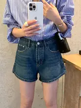 ハイウエストデニムショートパンツ【韓国風・レトロデザイン・春夏用】（セットアップ対応）