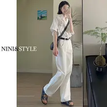 ホワイトワイドレッグデニムパンツ【高腰・ストレート・フィット】