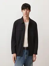 提花デザインのシャツ【レトロ仕上げ・長袖】とウォッシュドデニムパンツ【通勤用】（セットア ップ対応）