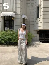 不規則なフィッシュテールスカート【チェック柄・シフォンスカート・リゾートスタイル・ロングスカート】