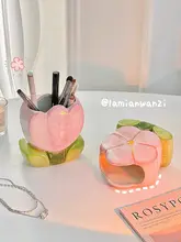 花柄陶器製ペン立て【デスク用・かわいいデザイン・文房具収納】