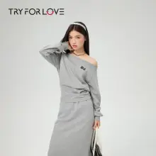 斜め肩デザインのレディーススウェットシャツ【カジュアル】（セットアップ対応）