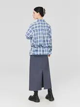 大きいサイズのブルーチェック柄シャツ【ゆったりとしたデザイン・長袖・スタイル】