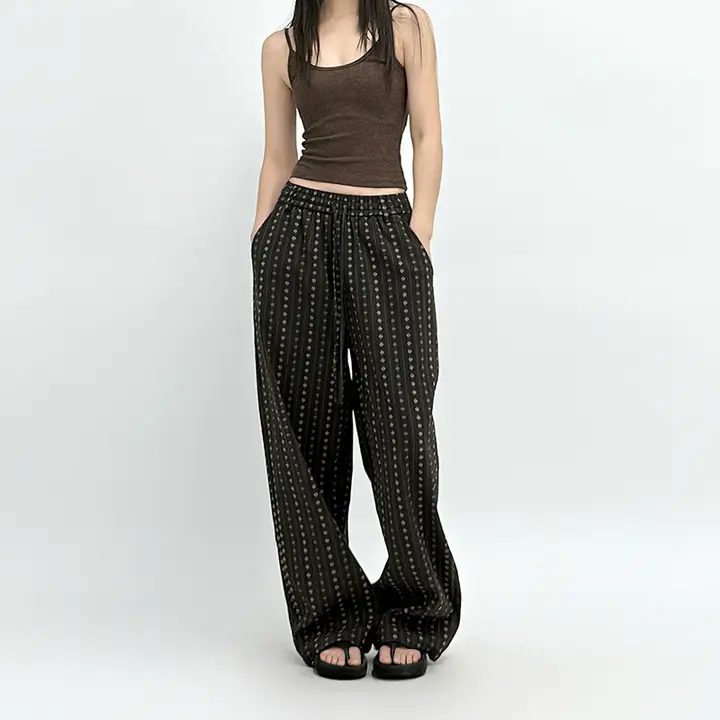 民族風レトロ柄リラクシングパンツ【格子デザイン・春秋用】