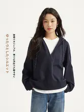 パーカー レディース デザイン性 フェイクレイヤード バイカラー ルーズ カレッジ風 春