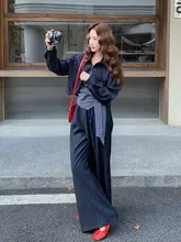 春季にぴったりなレトロデニムコーディネート【カジュアルなチェック柄・キャミソール・ワイドパンツ・（セットアップ対応）】