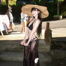 ロマンティックなメッシュビキニ【セクシー・リゾートビーチスカート・三点セット】（セットアップ対応）