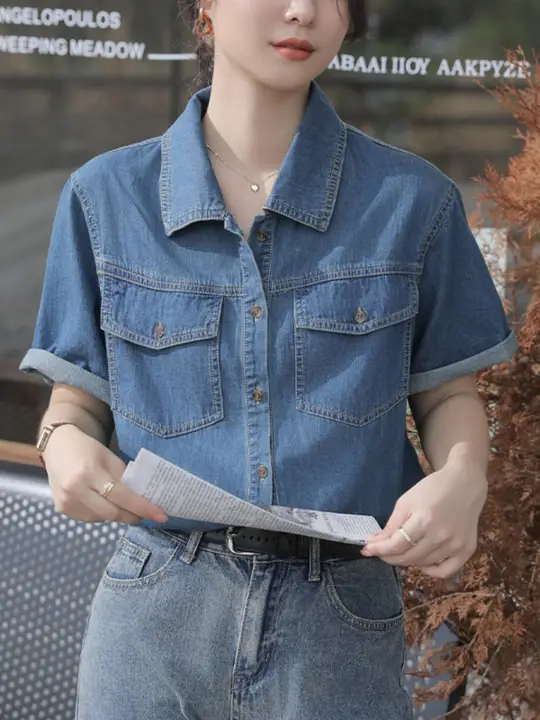 デザイン性に優れた夏用短袖デニムジャケット【韓国風・女性用・薄手】