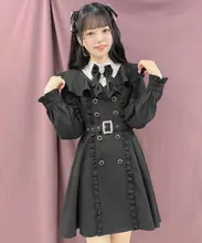 ブラックロングスリーブワンピース【色落ちしない・コート風デザイン】（セットアップ対応）