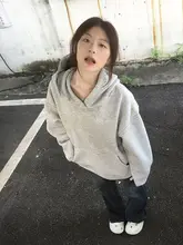 アメリカンレトロ 浅灰色フード付きフルーツスウェットシャツ【秋用・フィット・オーバーサイズ】