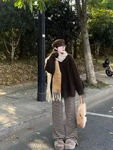 ストライプ柄ロングワイドパンツ【フィット・カジュアル・レディース】（セットアップ対応）