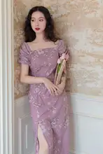 麓津 自制 フラワープリント 改良型 旗袍風 ワンピース【夏用・レトロスタイル・若い女性向け】