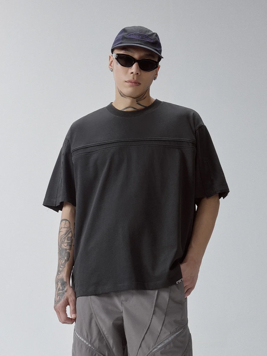 トレンド感あるシンプルデザインの純色Tシャツ【小さめ襟・カジュアル・幅広シルエット】
