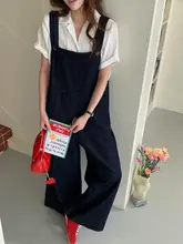 深い青色のストレートワイドデニムオーバーオール【ヴィンテージスタイル】
