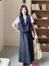トレンド感漂うデニムトップスとスカートの組み合わせ【ショートスリーブ・女子向け・春夏対応】（セットアップ対応）