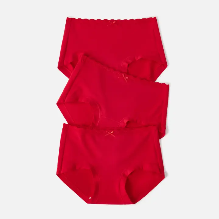 女性用赤色綿素材抗菌中腰パンティ【ヒップアップ・快適な履き心地】