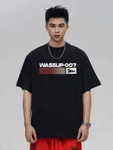 半袖Tシャツ メンズ クルーネック オーバーサイズ アメリカン風 ヘビーオンス 接触冷感 夏 「WASSUP」